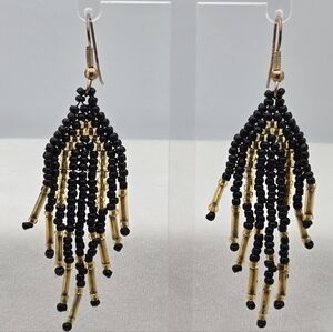 ✨2/$10✨Handmade Black & Gold Beaded Fringe Boho Statement Earrings